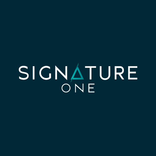 Logo Signature One fond bleu sombre format carré